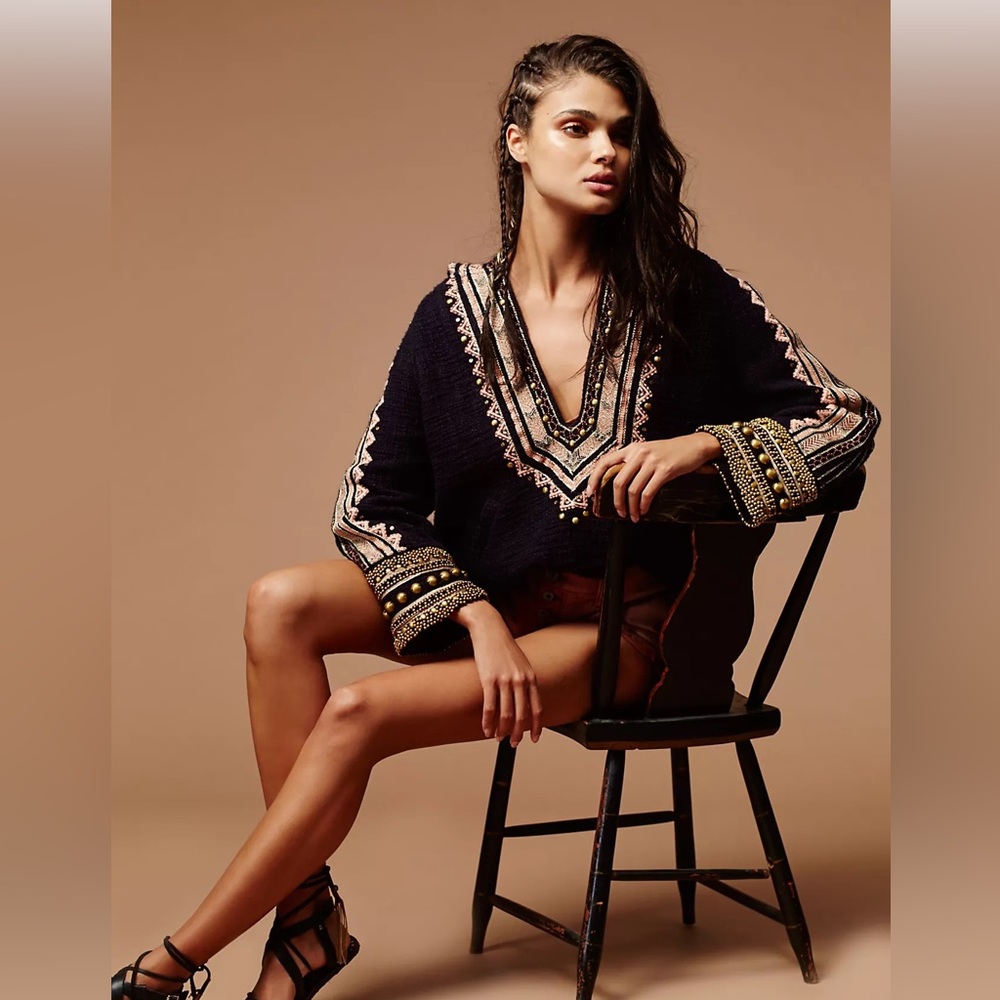 Free People Embroidered Cotton Pullover/Jacket